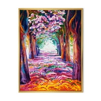 Designart 'rózsaszín virágos színes tavaszi erdő' Lake House keretes vászon fali művészet nyomtatás