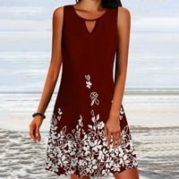Clearance nyári ruhák Női ujjatlan A-Line Mini Laza Kerek nyakkivágással virágos nyaralás ruha Piros XXL