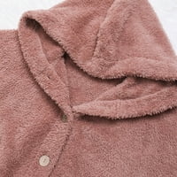 Labakihah Női felsők Női Molett gomb plüss felsők kapucnis Laza kardigán gyapjú kabát téli kabát Rózsaszín