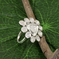 2. Ctw természetes gyémánt Polki Solitaire koktél női gyűrű ezüst