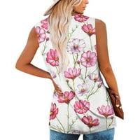Női divat virágos nyomtatás Rakott Ujjatlan alkalmi póló mellény gomb felső forró rózsaszín 4XL