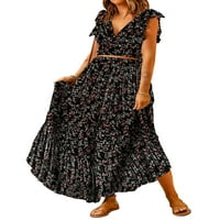 Asyoly Női Boho ruha mély V nyakú Szoknya készletek fodros sapka ujjú nyakkendő derék Wrap Chiffon Flowy Maxi ruhák