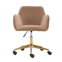 Modern bársonyos szövet irodai szék, magassági állítható 360 ° -os forgó, arany fém lábakkal és kerekekkel, világosbarna