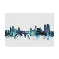 Védjegy képzőművészet 'Prága Csehország kék kékeszöld Skyline' vászon művészet Michael Tompsett