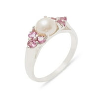 Brit készült 10k fehér arany tenyésztett gyöngy & rózsaszín turmalin Női klaszter gyűrű - méret opciók-Méret 8
