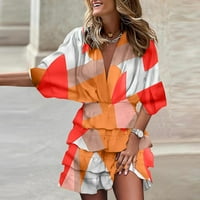 Női Mini ujjú Divat A-Line nyomtatott V-nyakú nyári ruha narancssárga 2XL