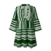 Őszi ruhák nőknek Női alkalmi ruhák Hosszú ujjú Boho Retro grafikus nyomtatott laza ruha V-nyakú Mini ruha Zöld XXL