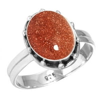 Sterling Ezüst Gyűrű A Nők-Férfiak Barna Arany Sunstone Drágakő Ezüst Gyűrű Mérete 12. Kézzel Készített Ezüst Gyűrű