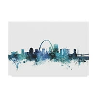 Védjegy képzőművészet 'St Louis Missouri kék kékeszöld Skyline' vászon művészet Michael Tompsett