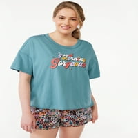 Joyspun női grafikus póló és boxer rövidnadrág pizsama szett, 2 darab, méretek xs-tól 3x-ig