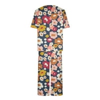 Női Kényelmes pizsama készletek Virágmintás felsők Pólók Capri nadrág Lounge szett két hálóruha ruhák a nők számára