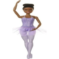 Barbie balerina baba Lila Tutu fekete haj, barna szemek, balett karok & faragott Toe cipő