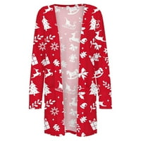 Női karácsonyi Hosszú ujjú első kardigán nyomtatott felső könnyű kabát Piros XL