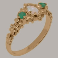 Brit készült 14K Rose Gold természetes opál & Emerald Női évforduló gyűrű - méret opciók-méret 7.75