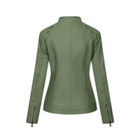 Sngxgn kabát női hajtóka nyak gomb lefelé Zip vékony bőr motoros felsőruházat kabát bőrdzseki női, zöld, Méret XL