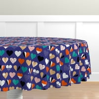 Pamut szatén terítő, 90 kerek-kék Mod Szív Szerelem Valentin Bold grafikus Doodles Narancs lila színű blokk Ámor geometriai