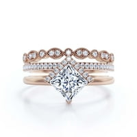 Boho & hippi 2. Karátos hercegnő vágott gyémánt Moissanite finom eljegyzési gyűrű, klasszikus jegygyűrű, két megfelelő