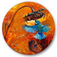 Designart 'Kék kolibri a narancssárga napraforgón' hagyományos körfém fali művészet - 23 -as lemez