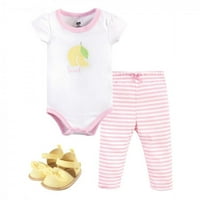 Hudson baba csecsemő lány pamut Body, nadrág és cipő szett, rózsaszín citrom, 3 hónapos
