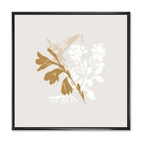 Designart 'Minimális botanikai formatervezés fehér és barna hagyományos keretes vászon fali művészet nyomtatás
