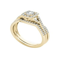 1 ct tdw gyémánt 10k sárga arany dupla halo három kő eljegyzési gyűrű
