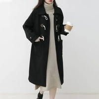Sngxgn Női Alkalmi Notch hajtóka Dupla Midi Gyapjú keverék borsó kabát kabátok gyapjú kabátok Női, fekete, Méret 2XL