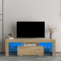 Elegáns rusztikus tölgy TV állvány LED RGB lámpákkal, tökéletes játékhoz, síkképernyős kijelzők a társalgóban , nappali