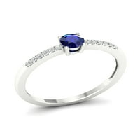 Imperial drágakő 10K fehér arany kerek vágott kék zafír ct tw gyémánt női gyűrű