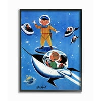 A gyerekszoba a Stupell űr kalandture Cartoon Blue Sárga Kids óvoda festmény keretes fal művészet a szombat esti oszlopig